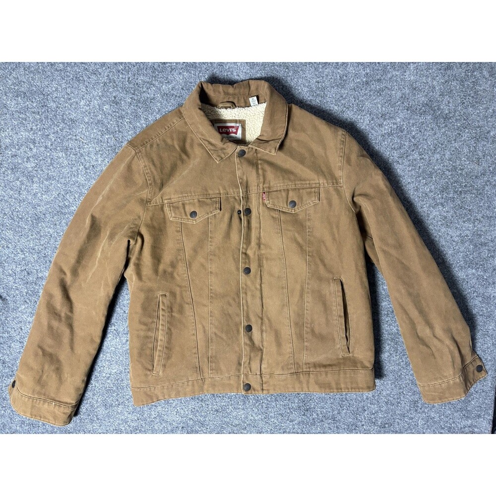 Levi's Sherpa Lined Denim Trucker Jacket Mens XL Brown Zip Snap Winter Coat